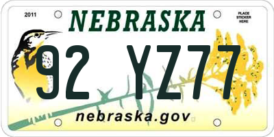 NE license plate 92YZ77