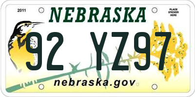 NE license plate 92YZ97