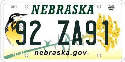 NE license plate 92ZA91