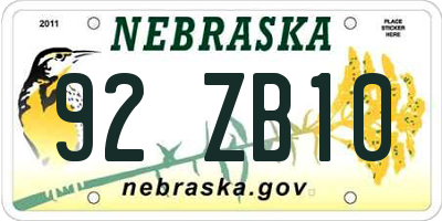 NE license plate 92ZB10