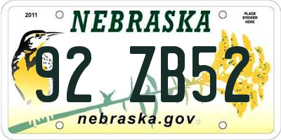 NE license plate 92ZB52