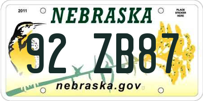 NE license plate 92ZB87