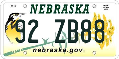 NE license plate 92ZB88