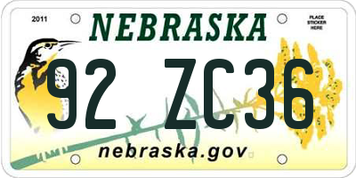NE license plate 92ZC36