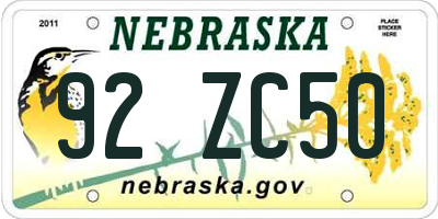 NE license plate 92ZC50