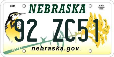 NE license plate 92ZC51