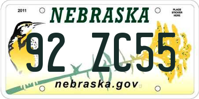 NE license plate 92ZC55