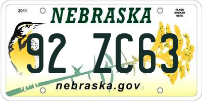 NE license plate 92ZC63