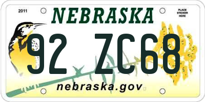 NE license plate 92ZC68