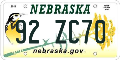 NE license plate 92ZC70
