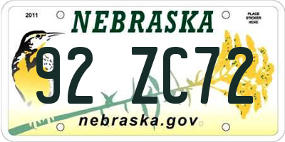 NE license plate 92ZC72