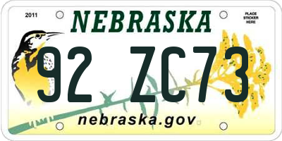NE license plate 92ZC73