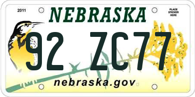 NE license plate 92ZC77