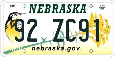 NE license plate 92ZC91