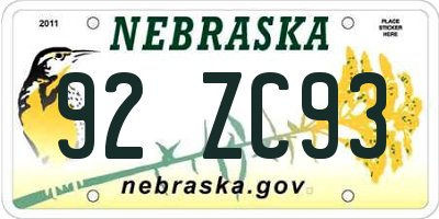 NE license plate 92ZC93