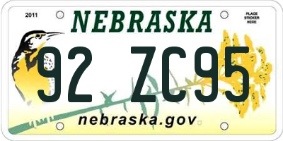 NE license plate 92ZC95