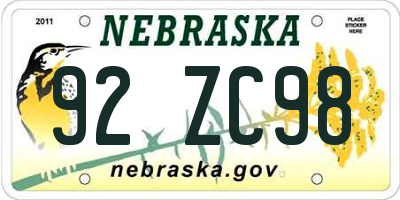 NE license plate 92ZC98