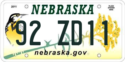 NE license plate 92ZD11