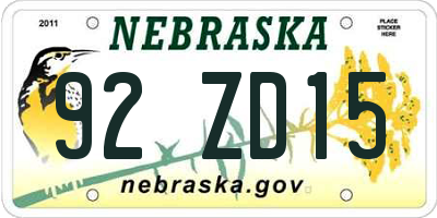 NE license plate 92ZD15