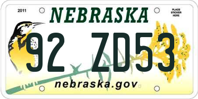 NE license plate 92ZD53