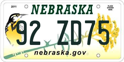 NE license plate 92ZD75