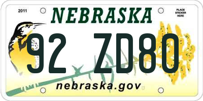 NE license plate 92ZD80