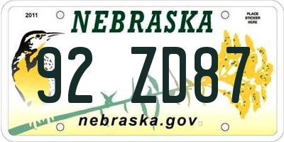 NE license plate 92ZD87
