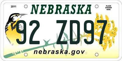 NE license plate 92ZD97