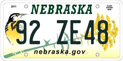 NE license plate 92ZE48