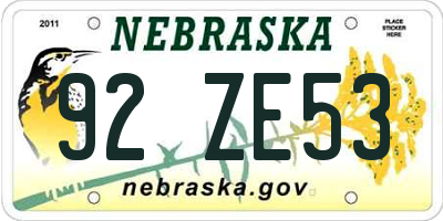 NE license plate 92ZE53