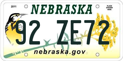 NE license plate 92ZE72