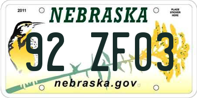 NE license plate 92ZF03