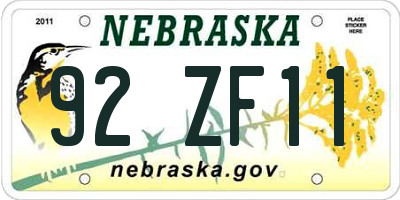 NE license plate 92ZF11