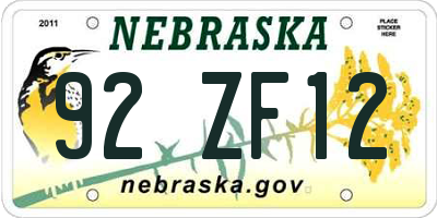 NE license plate 92ZF12