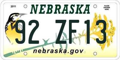 NE license plate 92ZF13