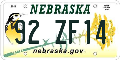 NE license plate 92ZF14