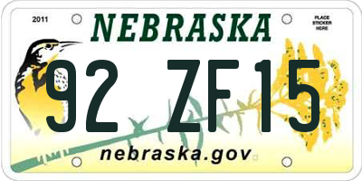 NE license plate 92ZF15