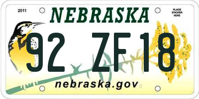 NE license plate 92ZF18