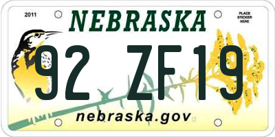 NE license plate 92ZF19