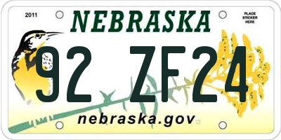 NE license plate 92ZF24