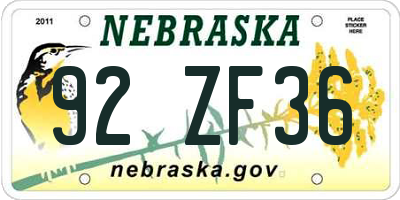 NE license plate 92ZF36