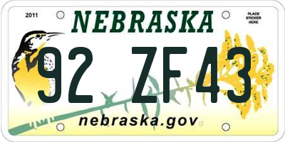 NE license plate 92ZF43