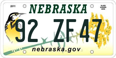 NE license plate 92ZF47