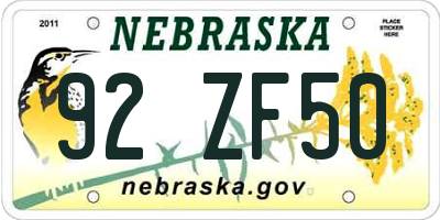 NE license plate 92ZF50