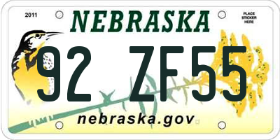 NE license plate 92ZF55