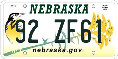 NE license plate 92ZF61