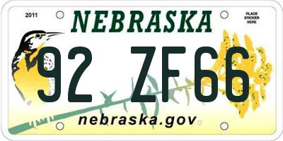 NE license plate 92ZF66