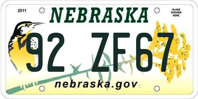 NE license plate 92ZF67