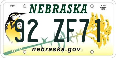 NE license plate 92ZF71