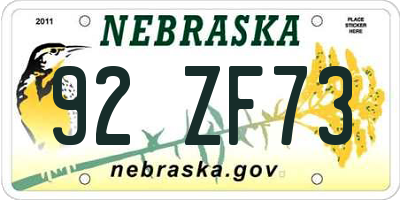 NE license plate 92ZF73